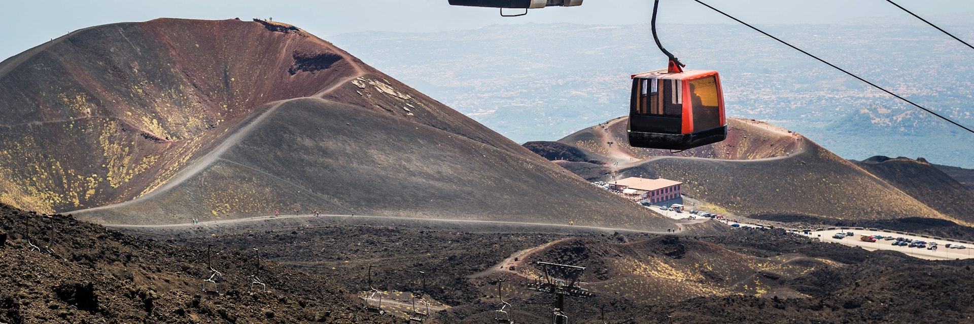Funivia del Etna cable railway to Etna volcano. Sicily, Italy